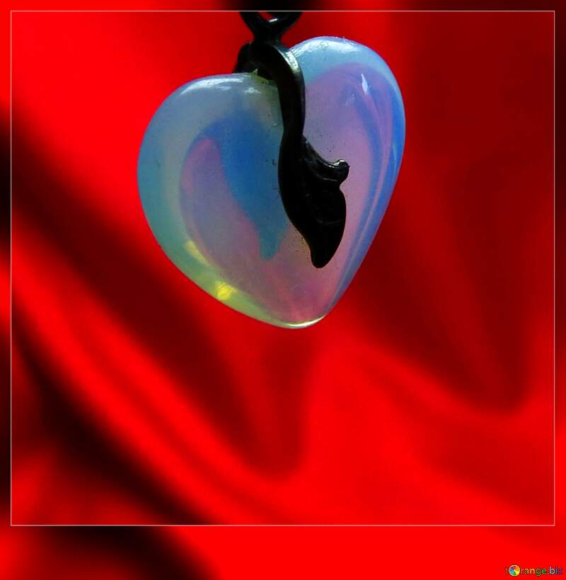 Glowing Heart Pendant on Red Silk Background - Captivating Jewelry Art №17517