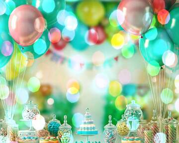 FX №269125 Colorful Birthday Party Setup with Balloons and Sweet Treats