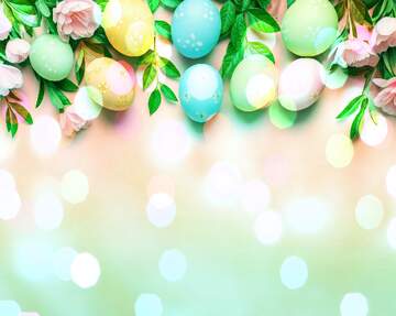 FX №269140 Colorful Easter Eggs with Floral Accents and Bokeh Background