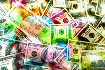 FX №269072 Colorful Pile of Money Featuring US Dollar Bills in Vibrant Hues