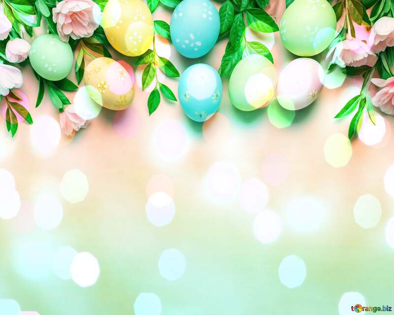 Colorful Easter Eggs with Floral Accents and Bokeh Background №56855