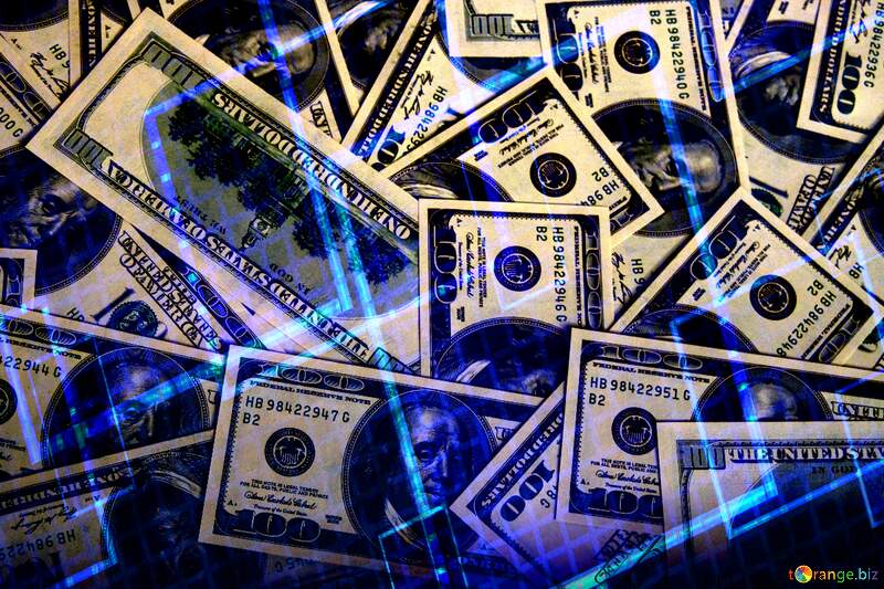 Vibrant Pile of Dollar Bills Illuminated by Neon Blue Light №1505