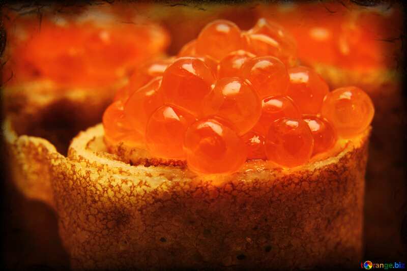 Pancakes with red caviar old frame dark №19146
