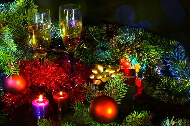 Festive Holiday Decor with Champagne and Colorful Lights №2746