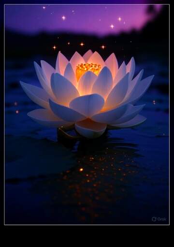 FX №276955 Serene Glowing Lotus Flower in Tranquil Waters: Nature`s Beauty