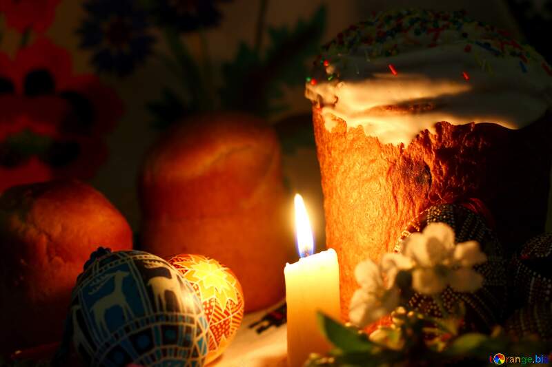Easter food near lit candle night №30080