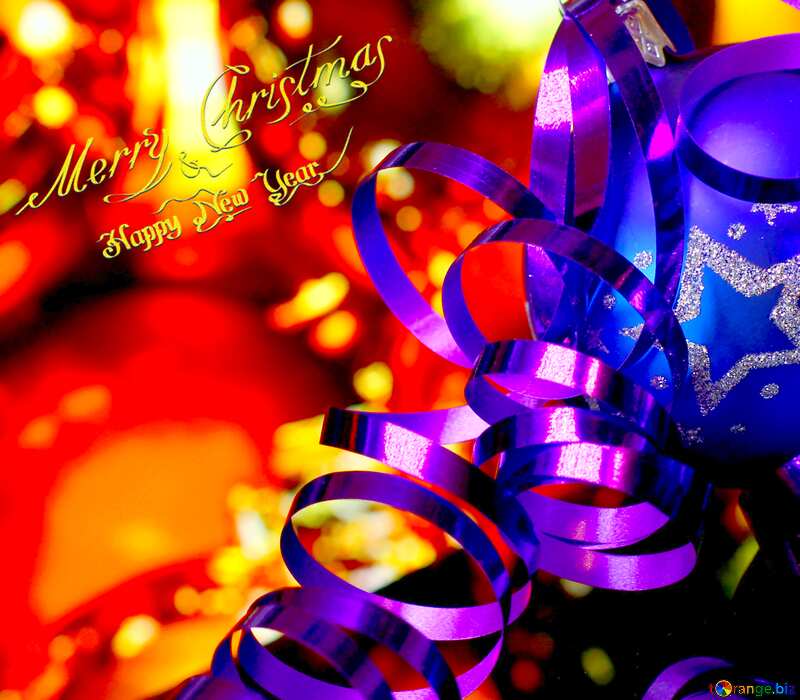 With place for text. Christmas balls and ribbon with reflection. №48199