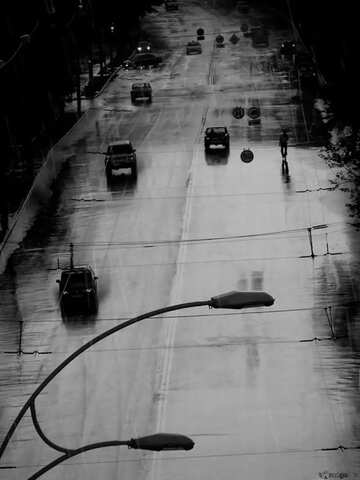 FX №5520 Monochrome. City road in the rain (Twilight).