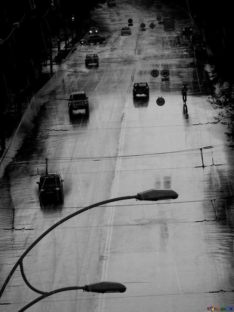 Monochrome. City road in the rain (Twilight). №304