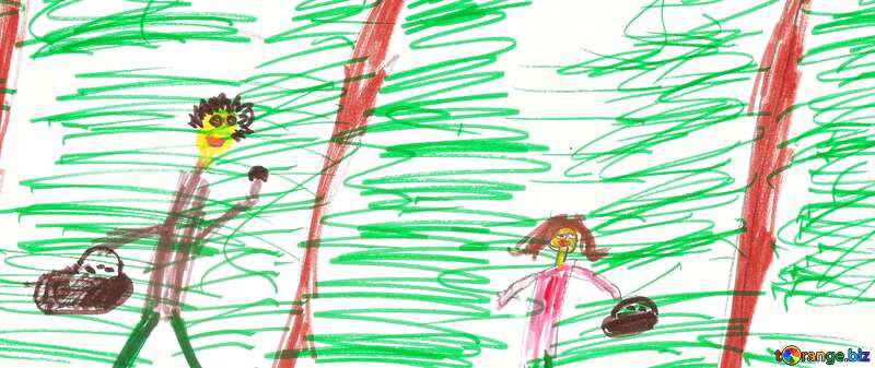 Обложка. Детский рисунок сбор грибов. №42881