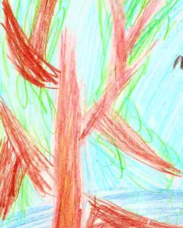 FX №62722 Abdeckung. Kinderzeichnung einen Baum in der Nähe des Hauses.