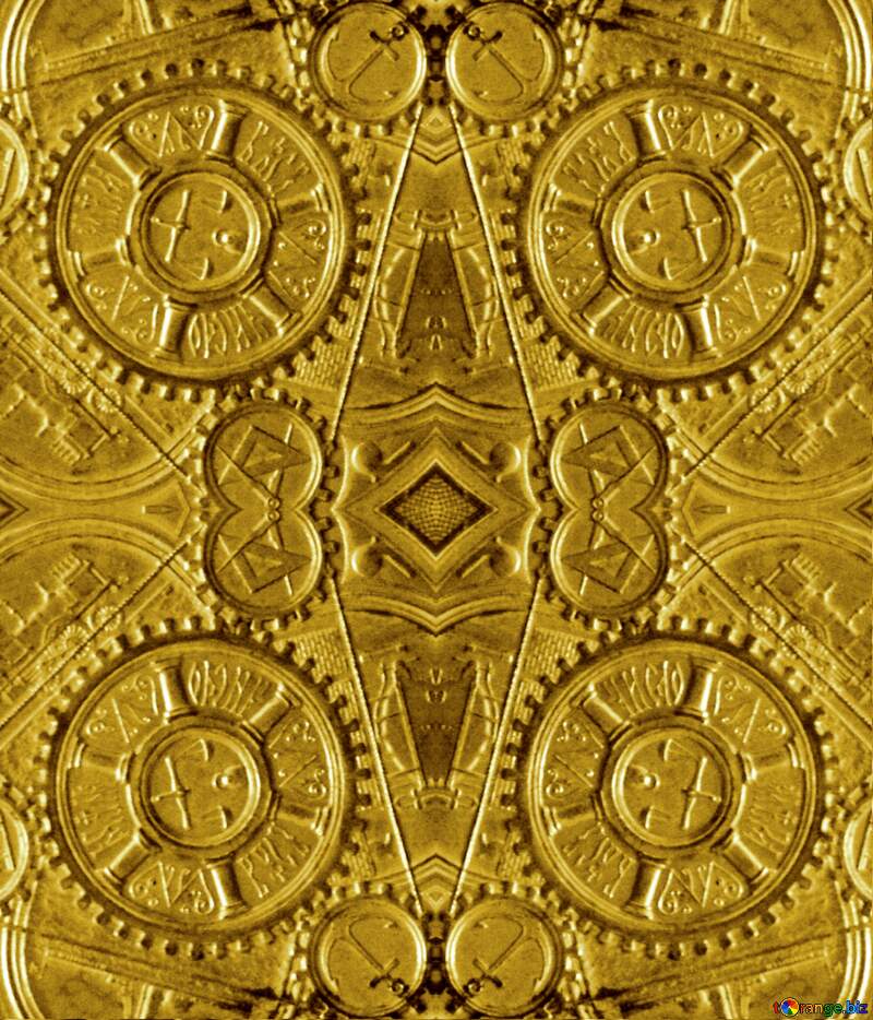 Yellow gold artifact metal carving antique background pattern №44281