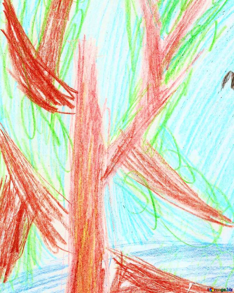 Abdeckung. Kinderzeichnung einen Baum in der Nähe des Hauses. №42728