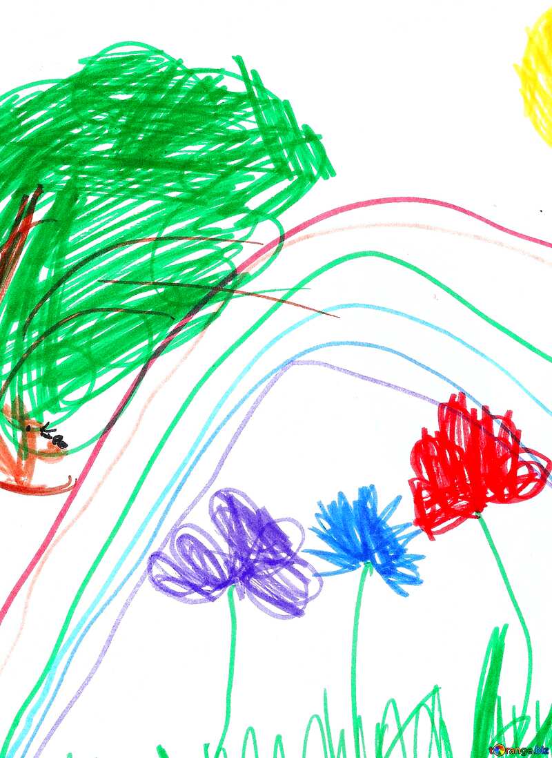 Regenbogen und Blumen von Kind gemalt №42845