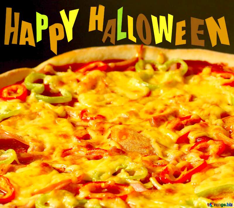 Happy Halloween card with Pizza     №38036