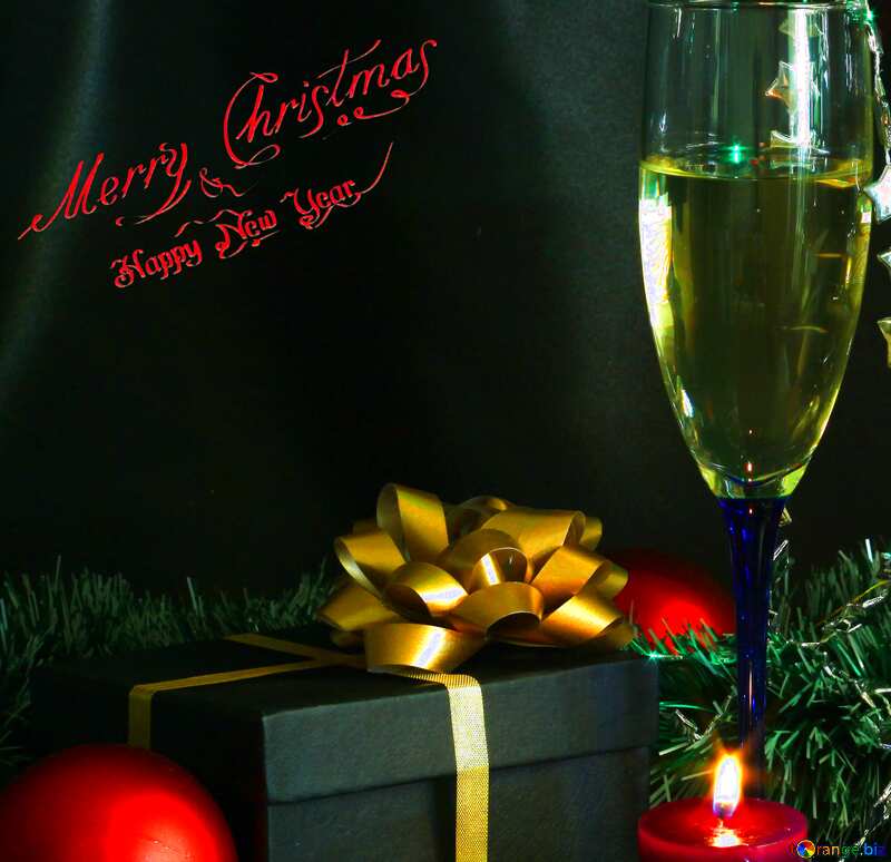 Merry Christmas card with champagne №2733